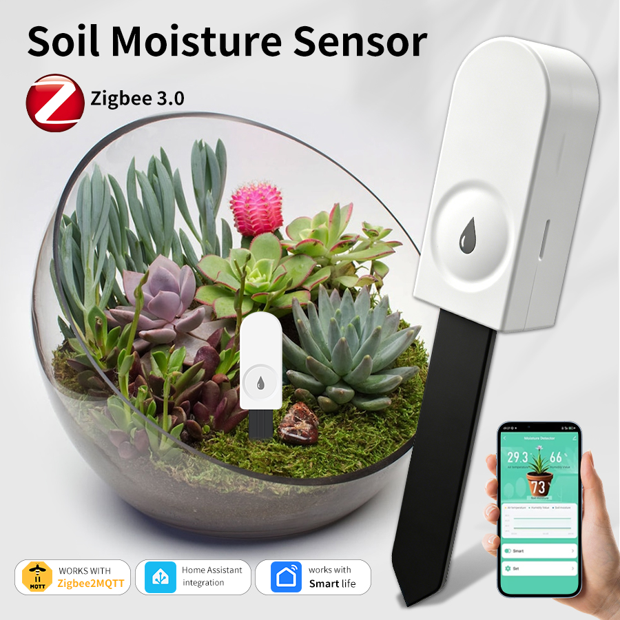 Smart Garden Zigbee - เซ็นเซอร์วัดความชื้นในดินอัจฉริยะ ZigBee เครื่องวัดอุณหภูมิและความชื้น เครื่องตรวจวัดความชื้น-อุณหภูมิในดินสำหรับสวน พร้อมแอปพลิเคชันตรวจสอบแบบเรียลไทม์