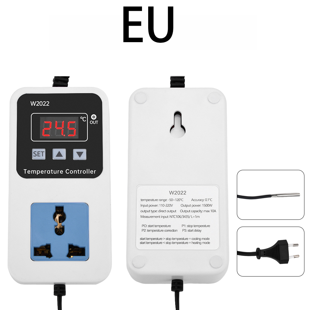 Smart Garden Greenhouse - แผ่นรองเทอร์โมสตัทควบคุมอุณหภูมิ W2022 110-220V แผงควบคุมอุณหภูมิเรือนกระจกพร้อมเซ็นเซอร์ NTC ปลั๊ก